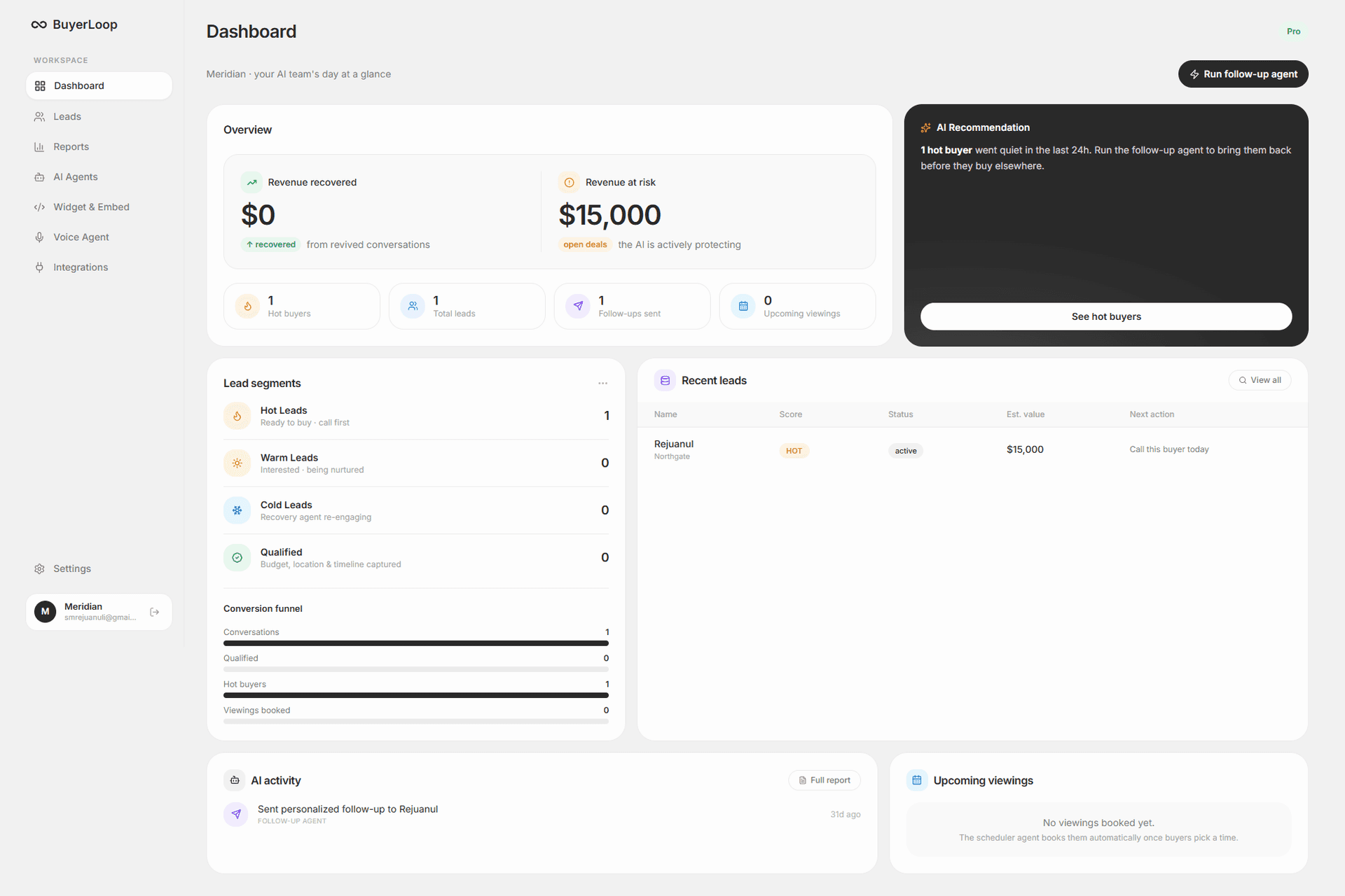 BuyerLoop dashboard page